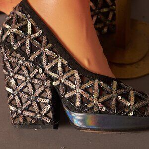 Dries Van Noten Sequin Mesh Chunky Heels Shoes